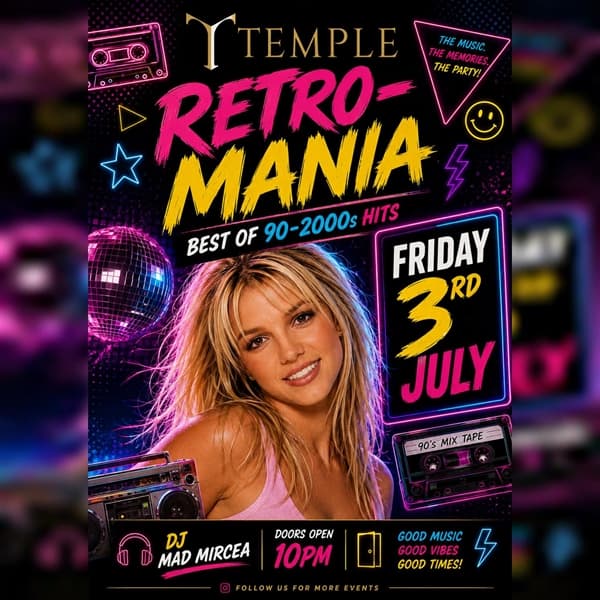 RETRO-MANIA - HITURI din anii 90-2000 @ TEMPLE, Brasov