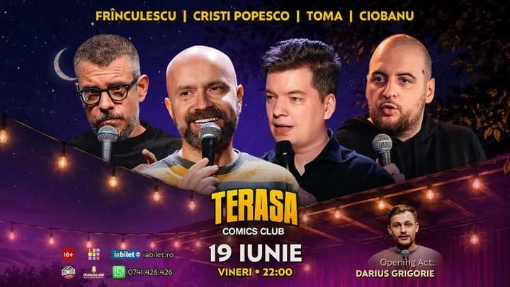 Stand-up cu Cristi Popesco, Toma, Andrei Ciobanu și Frînculescu pe Terasa ComicsClub!