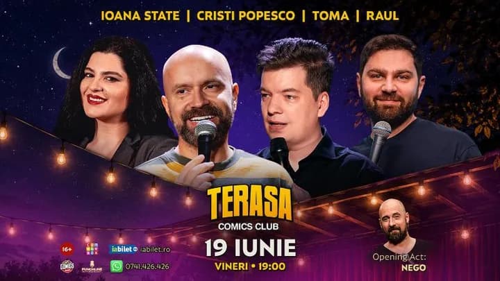 Stand-up cu Cristi Popesco, Toma, Ioana State și Raul pe Terasa ComicsClub!