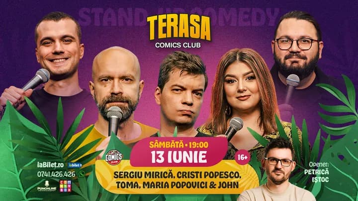 Stand-up cu Cristi Popesco, Toma, Maria Popovici, Mirică și John pe Terasa ComicsClub!