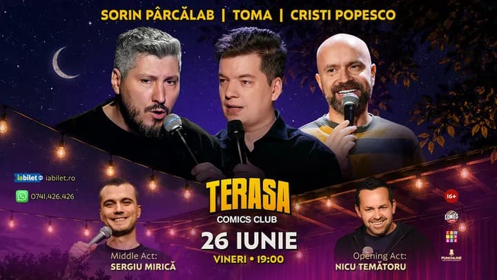 Stand-up cu Cristi Popesco, Toma, Sorin și Mirică pe Terasa ComicsClub!